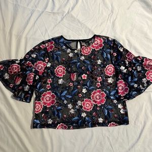 Floral pink/blue sheer top